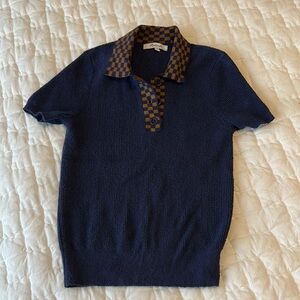 Navy Blue Checkered Collar Women’s Top - Madewell